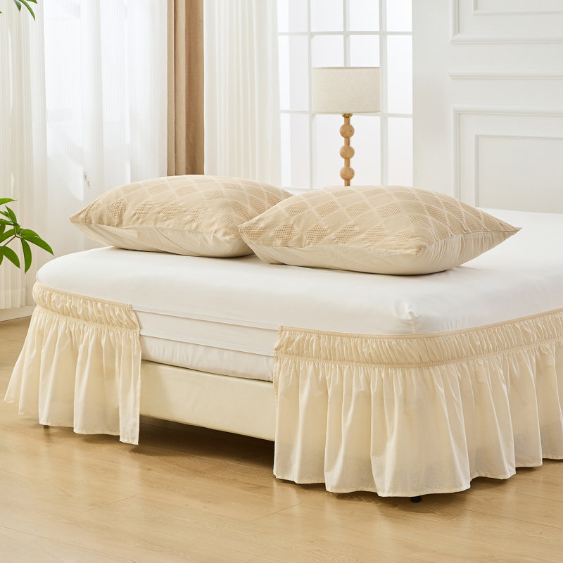 Jupe de lit en coton à volants, retombée de 43 cm (17 pouces), avec élastique ajustable, Très grand lit, Lin