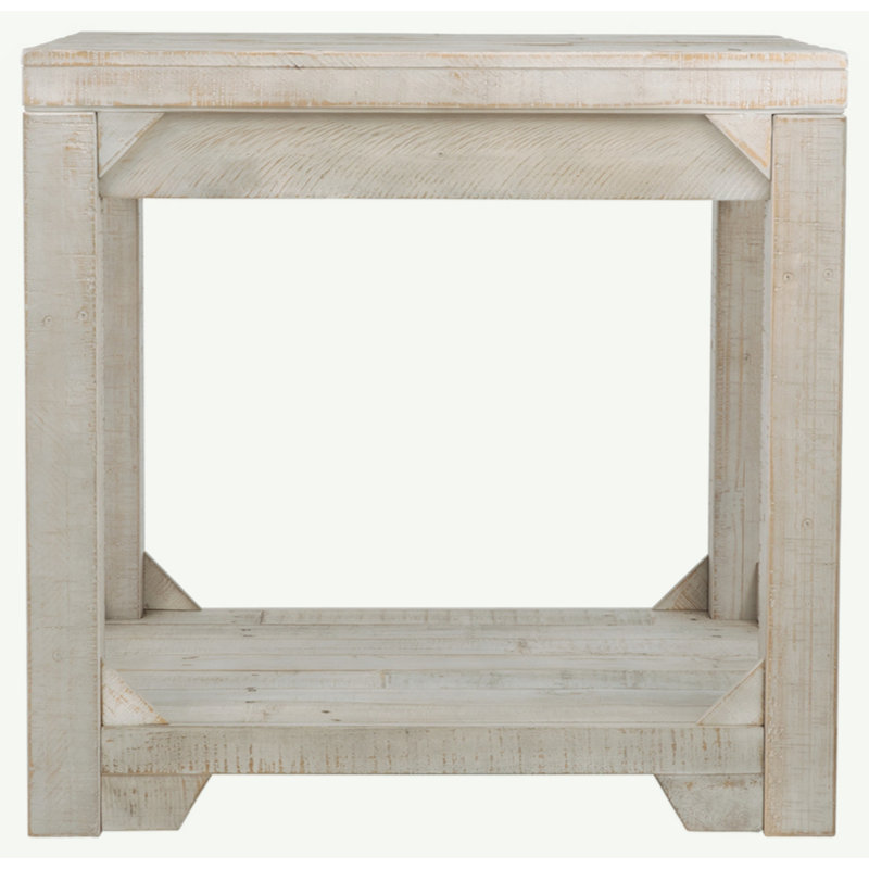 Farmhouse Style Wooden End Table With Plank Design Open Shelf, White
