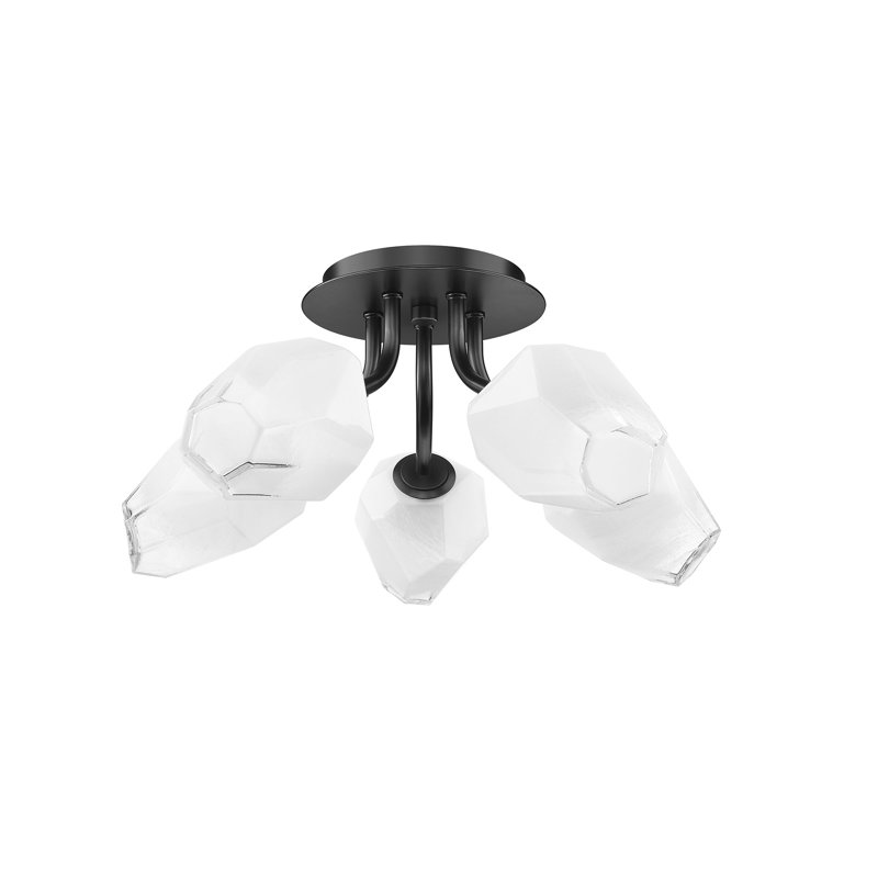 Plafonnier encastré noir 5 lumières avec abat-jour en verre blanc, Matte Black