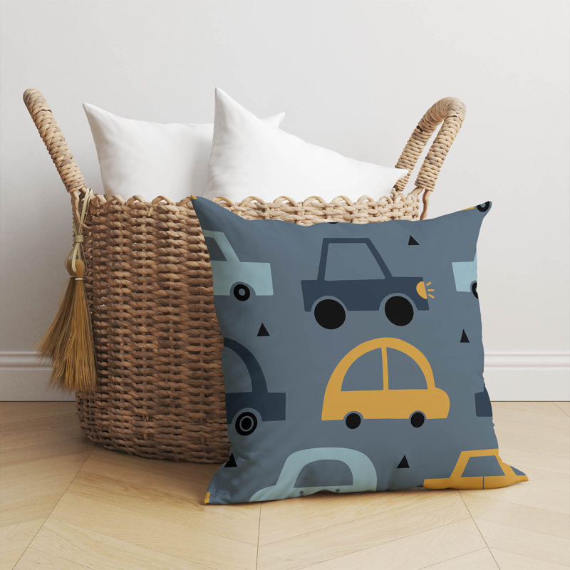 Coussin Driveway, Bleu / Ivoire, H 16 po x l 16 po