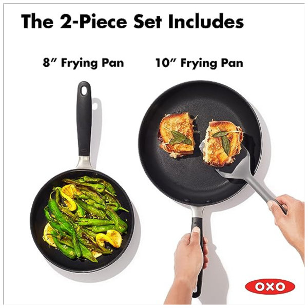  OXO Good Grips 8 10 and 12 Frying Pan Skillet Set, 3-Layered  German Engineered Nonstick Coating, Stainless Steel Handle with Nonslip  Silicone, Black: Home & Kitchen