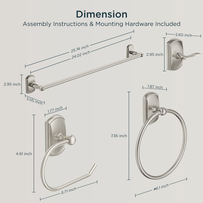Ensemble de quincaillerie de salle de bain 4 pièces, Nickel brossé