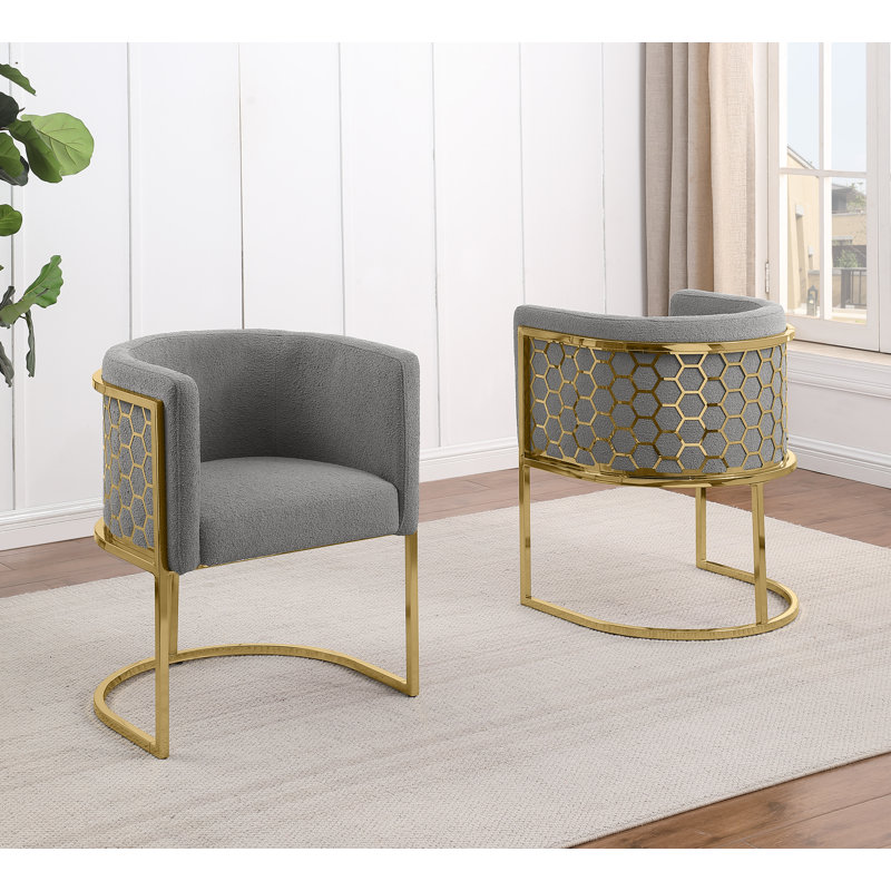 Chaises d'appoint Teddy Boucle, Gris, Chrome doré