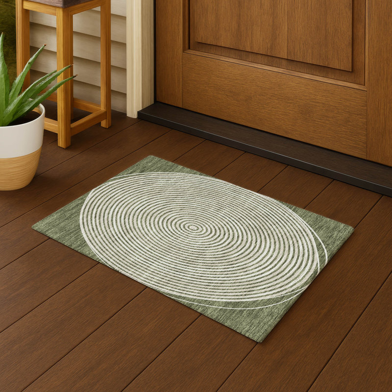 Machine Washable Indoor/Outdoor Chantille ACN2647 Geometric Rug, 1'8" x 2'6", Olive