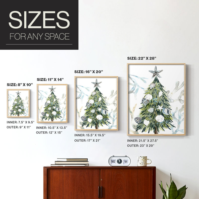 Coastal Christmas Shell Collection, reproduction encadrée B - bois massif, Naturel, H 15 po x l 12 po