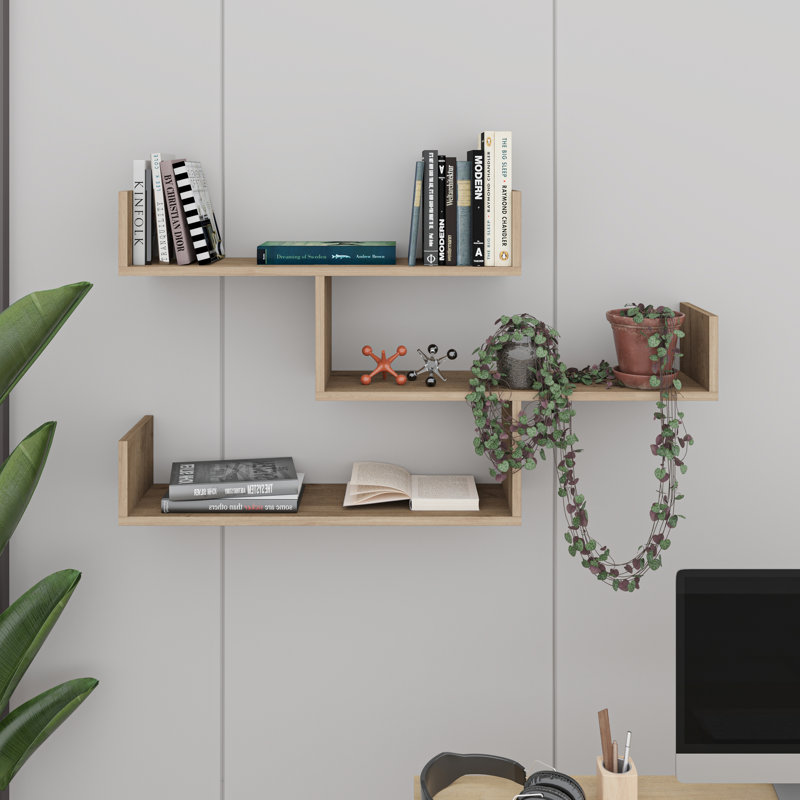 Summer-Louise 3 Piece Floating Shelf Wall Mounted Bookcase, Natural