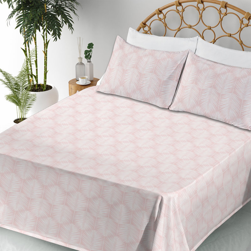 Microfiber Sheet Set, Full Sheet Set with 2 Pillowcases, Light Rose/White Floral
