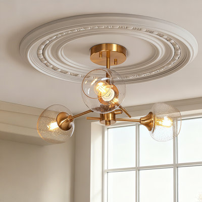 Contemporary Sputnik Ceiling Light 3-Light Semi-Flush Mount Light with Seeded Glass Shades