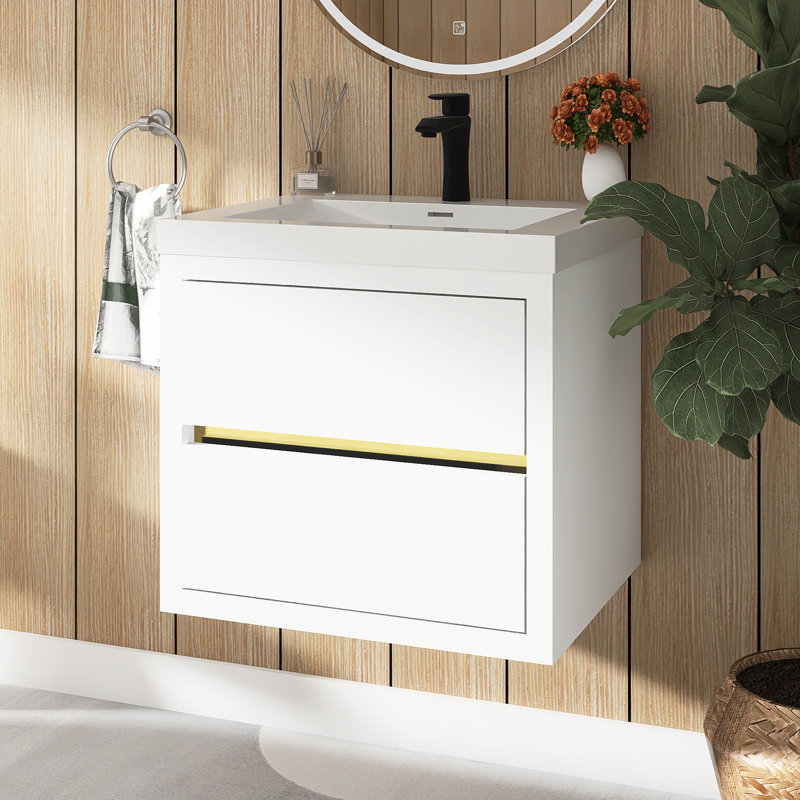 24" Wall-Mounted Bathroom Vanity With Sink, White