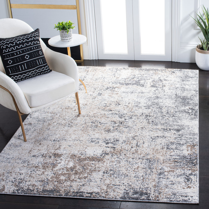 Ivory and Grey Abstract 10' x 14' Stain-Resistant Synthetic Area Rug