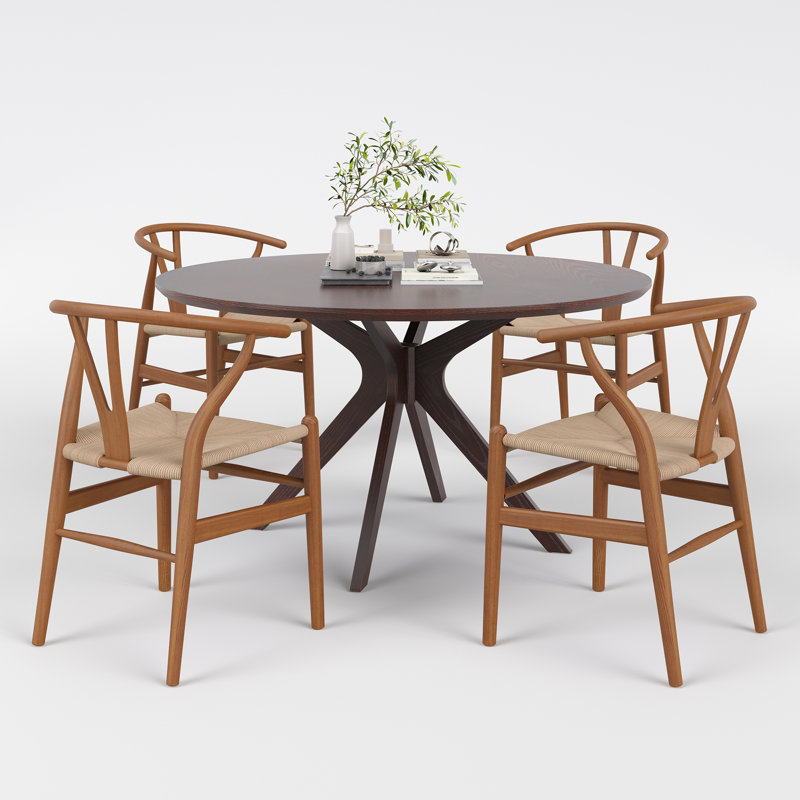 4 Person Round Dining Sets, Walnut/Beige