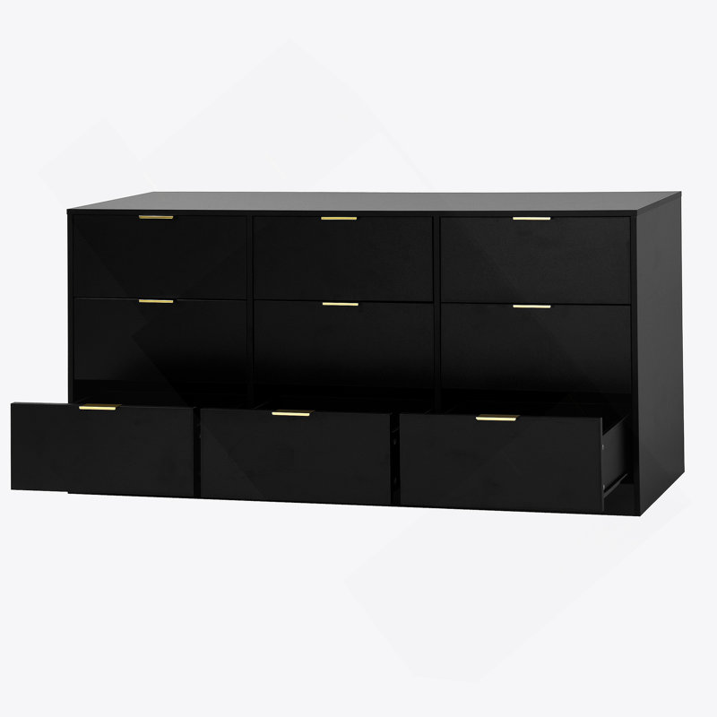 Commode 9 tiroirs, commode de rangement en bois pour chambre à coucher, Noir