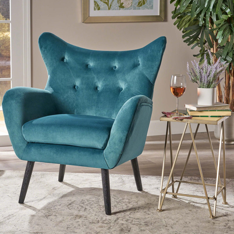 Chaise avec accoudoirs en velours Seigfried, Sarcelle, Noir