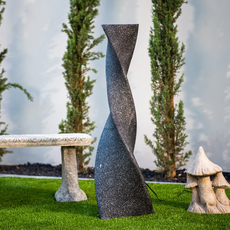 Roneesha Outdoor Sculptural Fountain with Lights, Black