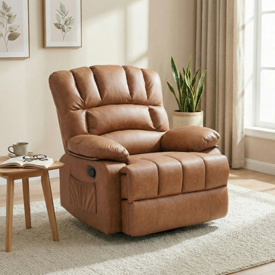 Breasha 39.7" Wide Transitional PU Swivel Rocker Manual Recliner