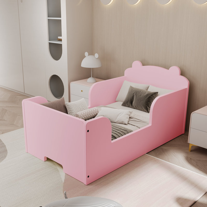 Toddler Solid Wood Bear Shaped Floor Bed, Pink