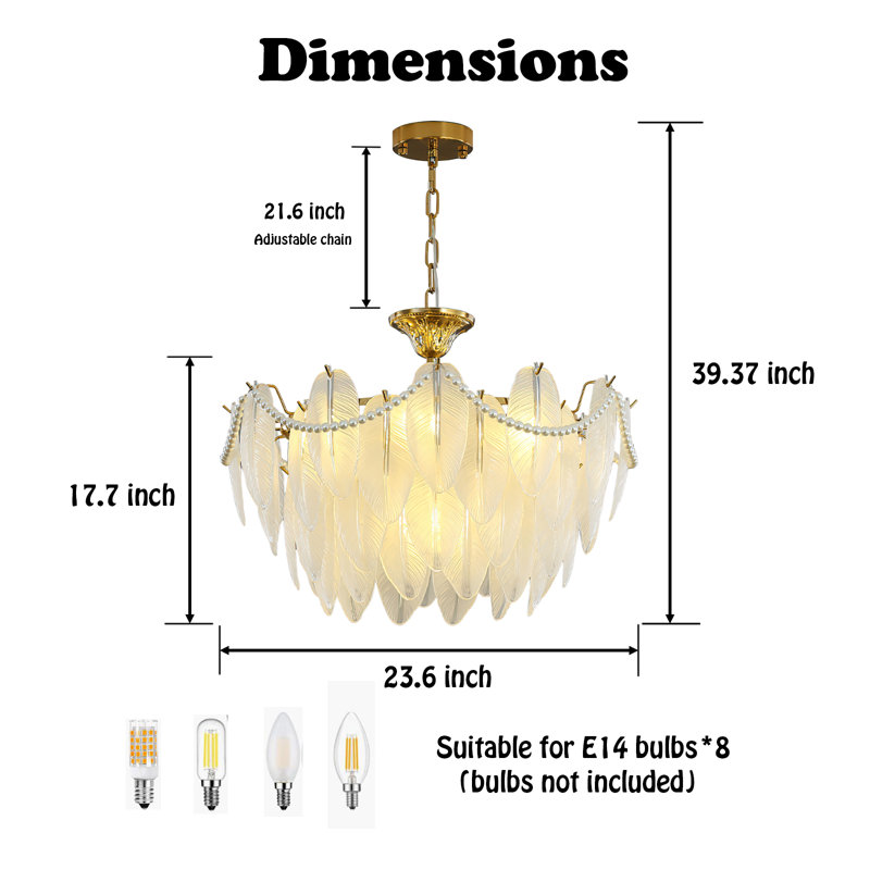 Mickle 8 - Light Dimmable Gold Chandelier with Crystal Feather