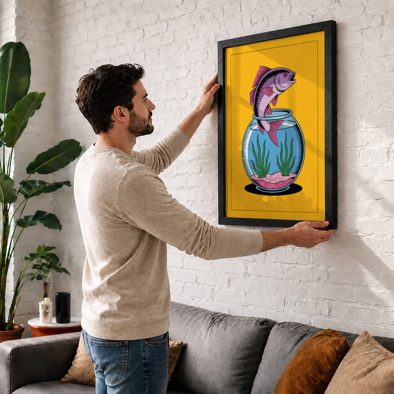 Fish in Flight Modern - Framed Print, A1 - 84.1 x 59.4 cm, Unframed