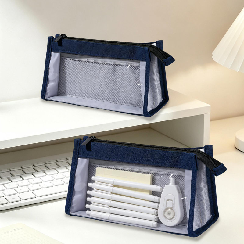 Pochette de rangement en plastique transparent pour crayons d'étudiant, multicompartiments, grande capacité, pour fournitures scolaires et examens.