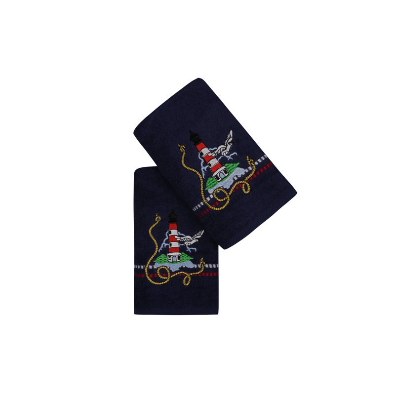 Ensemble de 2 serviettes 100% coton Metcalf, Bleu foncé
