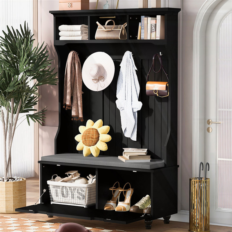 Hall Tree with Storage Bench, Black