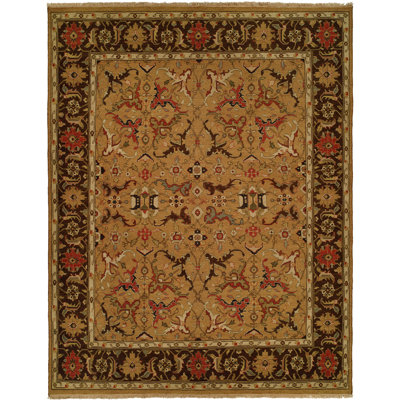 Tapis oriental doré / brun en laine tissé à plat à la main