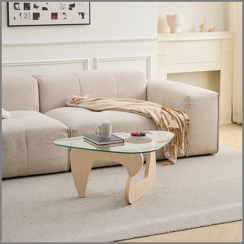 Tables basses en verre Table basse de style campagnard Mid-Century, 15.74" H x 43.3" W x 29.52" D, Transparent / beige
