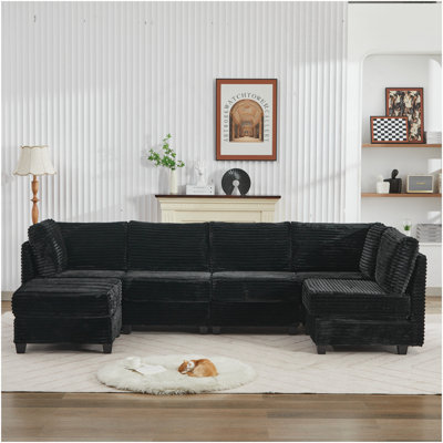 Canapé modulaire en velours côtelé avec rangement, canapé modulaire en U avec repose-pieds, canapé modulaire pour salon