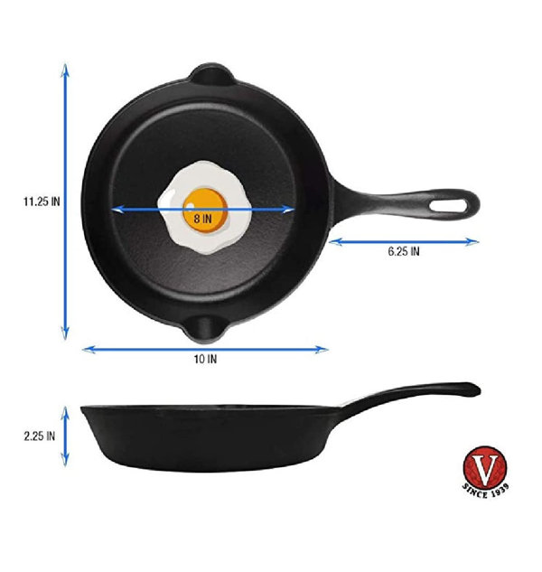  Victoria SKL-210 Cast Iron Skillet. Frying Pan with Long  Handle, 10, Black: Home & Kitchen