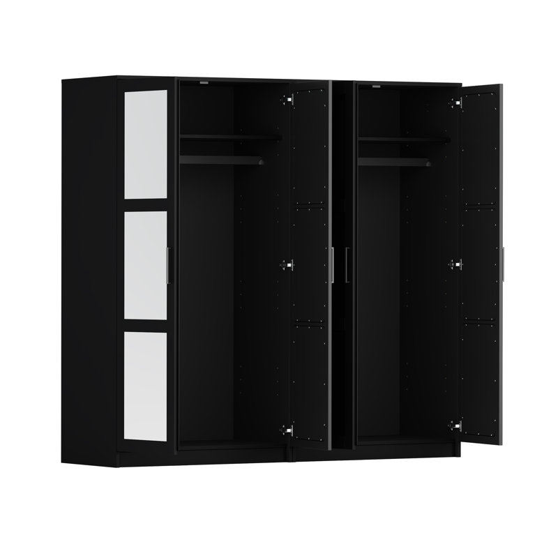 Armoire-penderie modulaire 100% bois 4 portes avec portes en miroir, rangement dans la chambre à coucher - Collection Urban