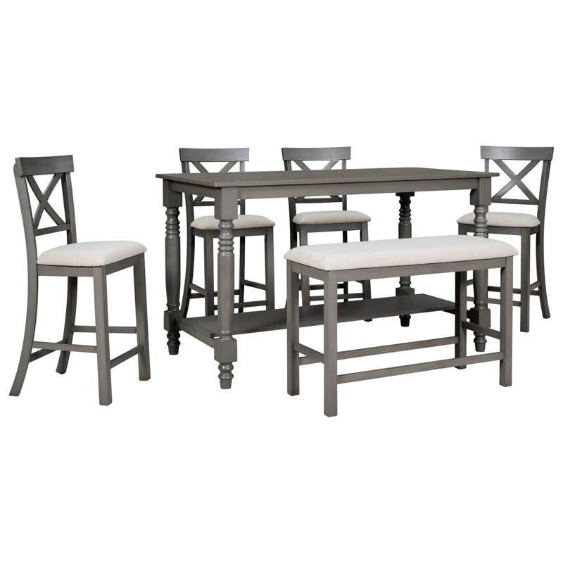 Ensemble de table de salle à manger à hauteur de comptoir 6 pièces pour salle à manger, Grey