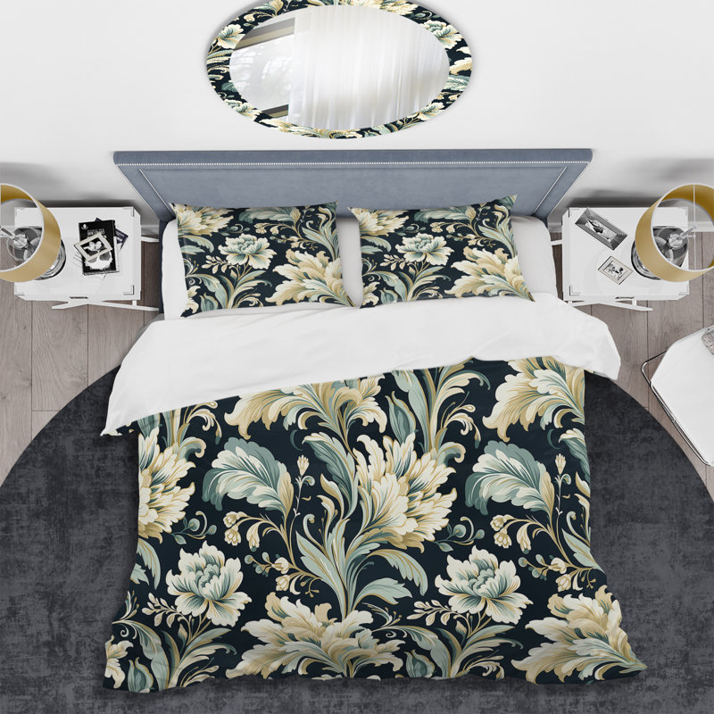 Ensemble de housse de couette vert et blanc, Housse de couette simple + 1 taie décorative stan