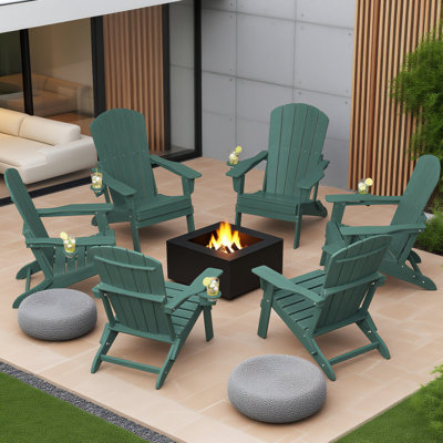 6-Piece Adirondack Chair Set – All-Weather HDPE Outdoor Lounge Chairs with Cup Holders, Classic Firepit Seating for Patio, Backyard, Deck, or Garden by Rosecliff Heights