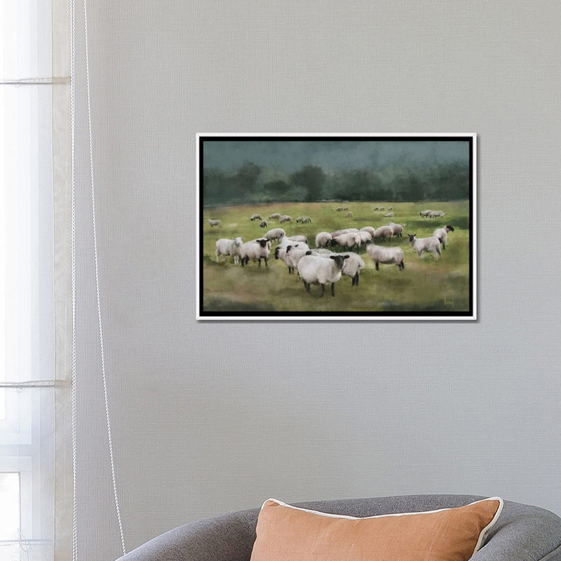 Moody Sheepscape, Toile encadrée flottée blanche, H 18 po x l 26 po x P 1,5 po, Pas de tapis