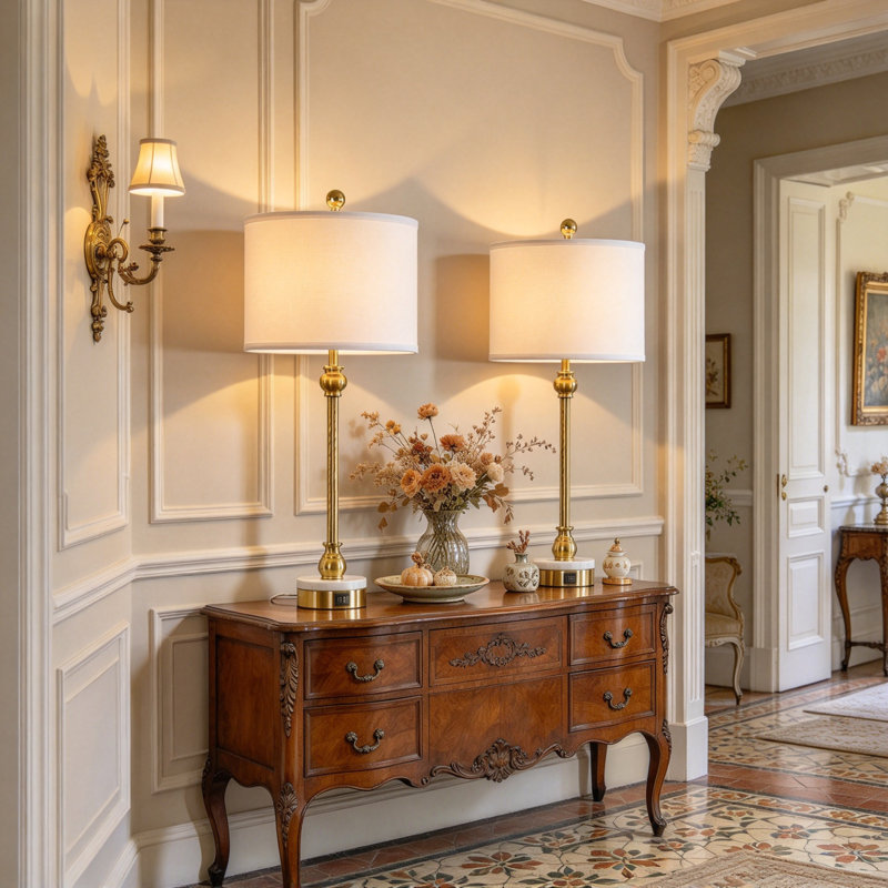 Ensemble de 2 lampes de table modernes de style transitionnel, en marbre doré, avec ports de chargement USB et Type-C. Lampes de table à hauteur réglable avec abat-jour en tissu, idéales pour le salon ou la chambre. Ampoules non incluses.