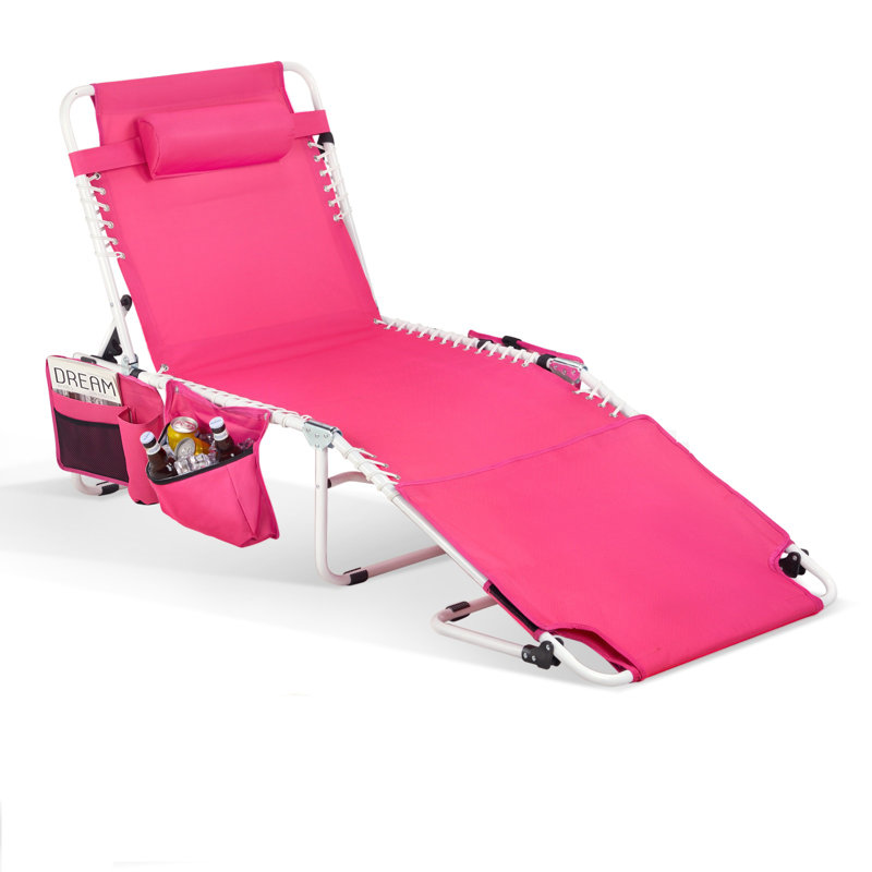 Metal Folding Patio Lounge Chaise, Pink