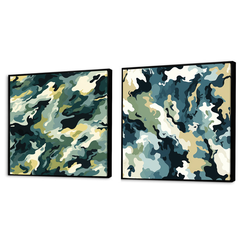 Daenna - Ensemble de 2 collages abstraits carrés, Cadre flottant noir, H 36 po x l 73 po