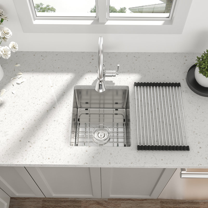 13 Inch Stainless Steel Undermount Kitchen Sink - 16 Gauge, 9 Deep Single Bowl, Hygienic Basin 13X15 Inch, With Bottom Rinse Grid, Modern Style