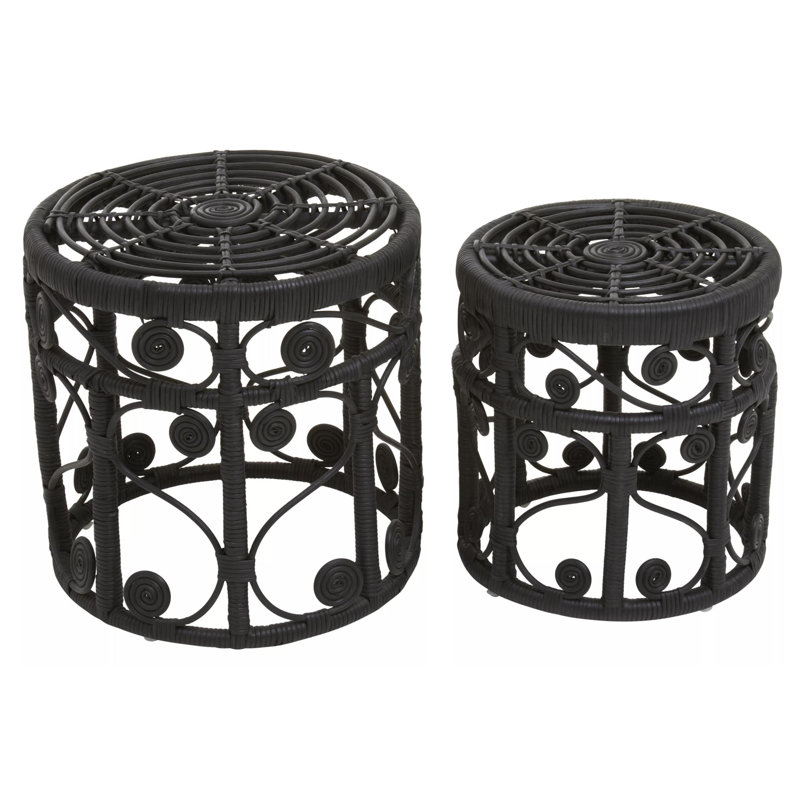 Beneduce Rattan Accent Stool, Black