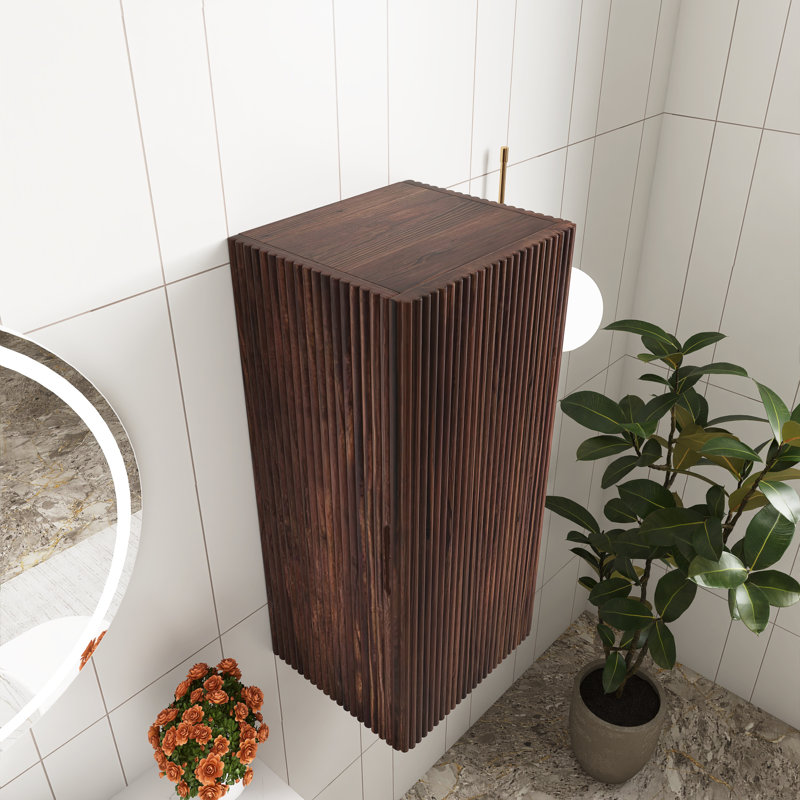 30" H Wall-Mounted Floating Bathroom Vanity Side Cabinet With A Door And A Shelf, Walnut