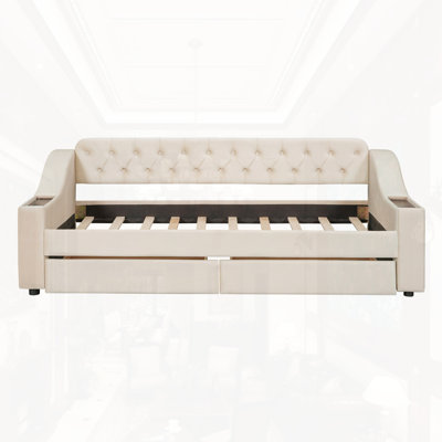 Twin Size Upholstered Daybed With Storage Armrests