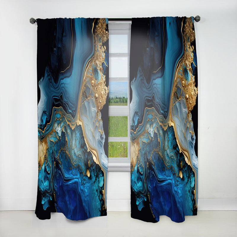 Abstrait géométrique en marbre doré et bleu IV - rideau en velours moderne - obscurcissant - 1 panneau, L 52 po x L 63 po