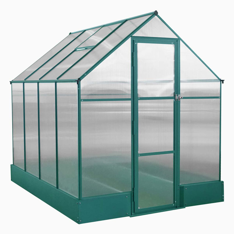 8' x 6' Green Polycarbonate Walk-In Greenhouse with Planter Beds