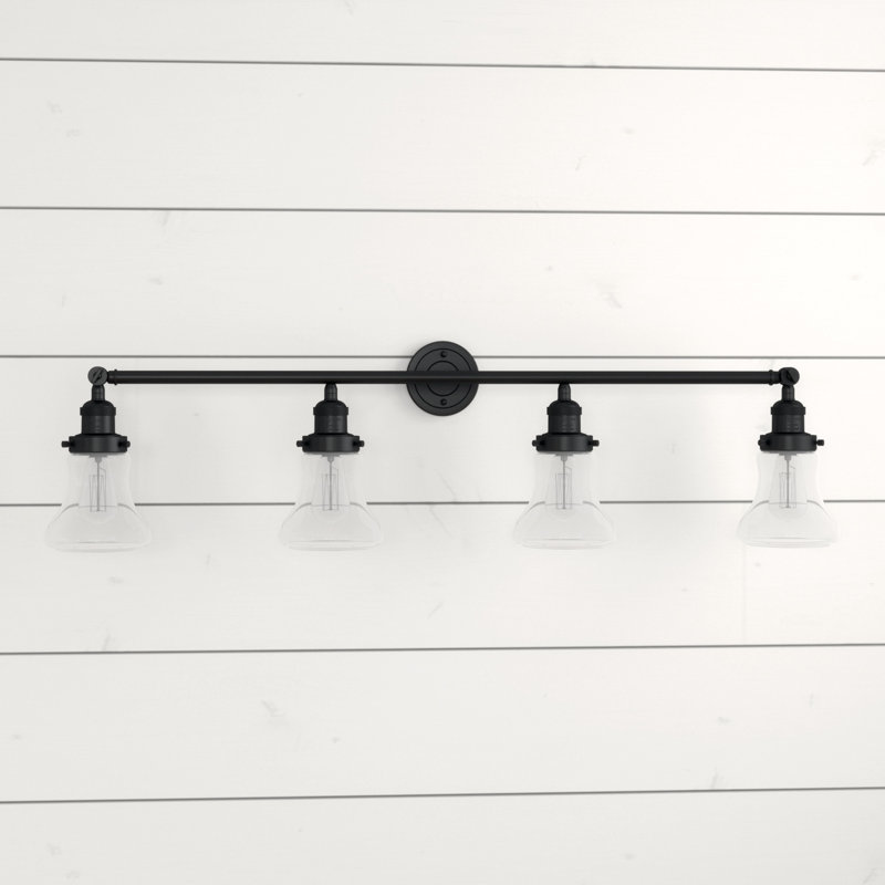 Éclairage pour salle de bain 4 lumières Edda, Bronze huilé, Transparent, Ampoule incandescente rétro de 60 watts