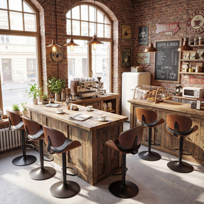 Swivel Adjustable Height Bar Stools Pu Leather Counter Stools With Bentwood Back For Bar, Kitchen And Dining Room
