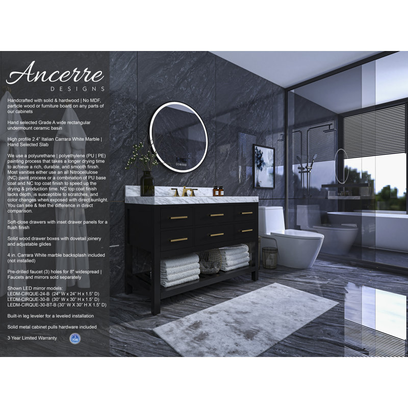 Elizabeth 48'' W Single Vanity, Black Onyx/Brushed Gold, Carrara White Marble