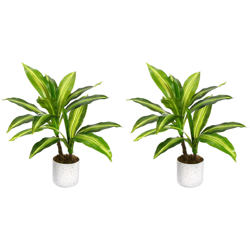 Ensemble de 2 plantes à feuilles de figuier artificielles en pots d'aspect marbre blanc, verdure artificielle pour bureau, salon, chambre à coucher et tablette