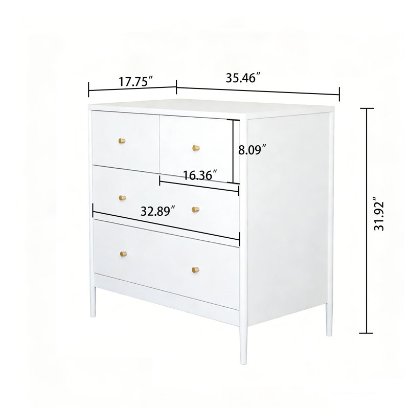 Table de chevet pour enfants moderne en bois à quatre tiroirs avec boutons en métal élégants