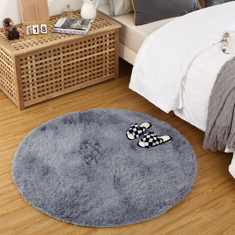 Washable Area Rug, Gray, Round 100 cm