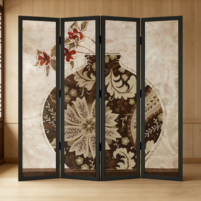 New Chinese-Style Retro Floral Cedar Pine Folding Screen